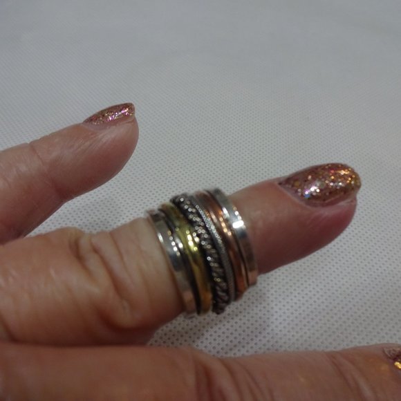 Whimsical "SPINNER RING" in SILVER, GOLD & COPPER Handmade Size 6.5 #552A - Picture 2 of 3